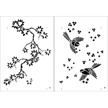 Размер повтора трафарета Птички и Ягоды