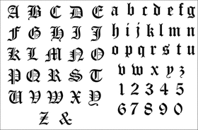 Пример трафарета Старый английский алфавит